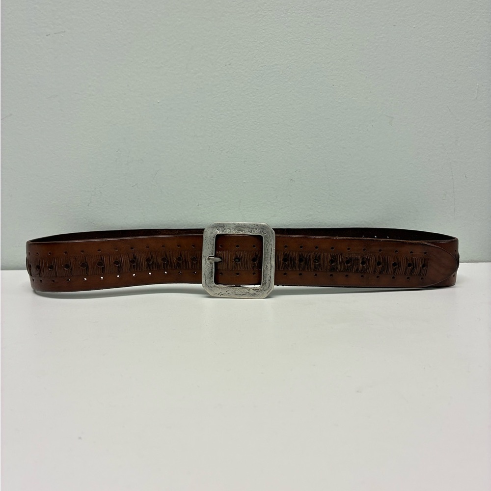 John Varvatos Collection Brown Leather Belt Size 34 - Picture 2 of 8